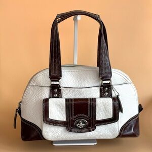 COACH Hampton Vintage Ivory & Dark Brown Pebble Leather Dome Satchel Purse